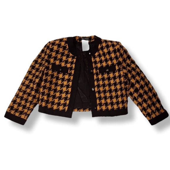 HARVÉ BERNARD Vintage Tweed Houndstooth Blazer Jacket - Black and Yellow Size 12 - Picture 6 of 10